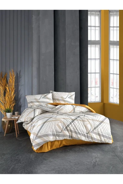 Kristal Ranforce Kutulu Nevresim Takımı Tek Kişilik Prizma Kahverengi ürün görseli