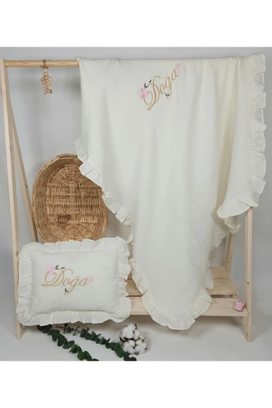 gros shop Yeni Doğan %100 Pamuk Müslin Hastane Çıkış Mevlüt Seti-Takı Yastık(Kişiye Özgü İsimli Nakış Desenli) - 7