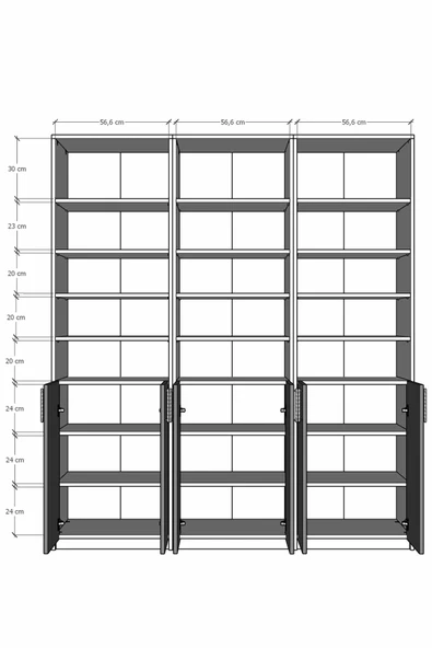 Asra Trend MDF Beyaz/Koyu Gri Kapaklı Kitaplık – Ayarlanabilir Raf, Ev & Ofis Modern Kitaplık, K-58 - Resim 3