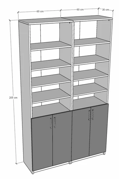 Asra Trend MDF Petra/Koyu Gri Kapaklı Kitaplık – Ayarlanabilir Raf, Ev & Ofis Modern Kitaplık, K-48 - Resim 2