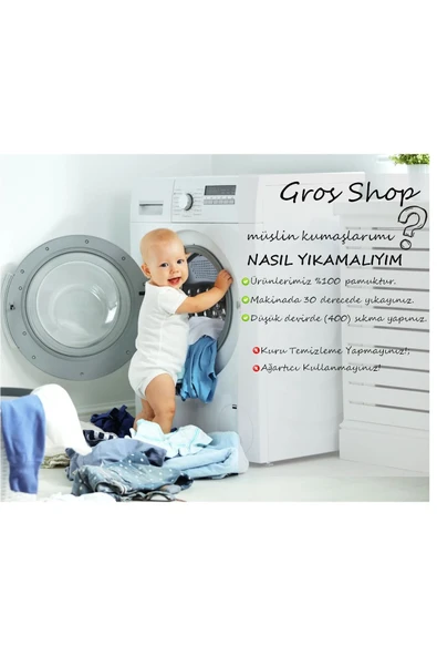 gros shop Yakalı Müslin Kumaş Hastane Çıkış Mevlüt Seti %100 Pamuk Organik (Kişiye Özgü İsimli Nakış Desenli) - 7
