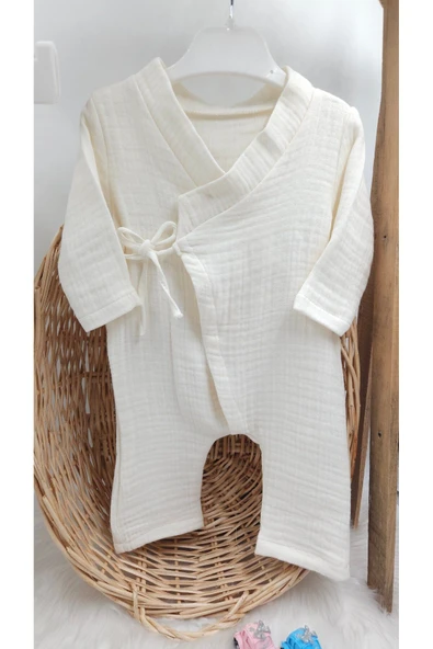 gros shop Müslin 2'li Kimono Bağcıklı  Tulum %100 Pamuk Organik Kişiye Özgü İsimli Nakış Desenli - 3