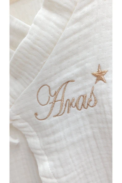 gros shop Müslin 2'li Kimono Bağcıklı Tulum %100 Pamuk Organik (Kişiye Özgü İsimli Nakış Desenli) - Resim 7