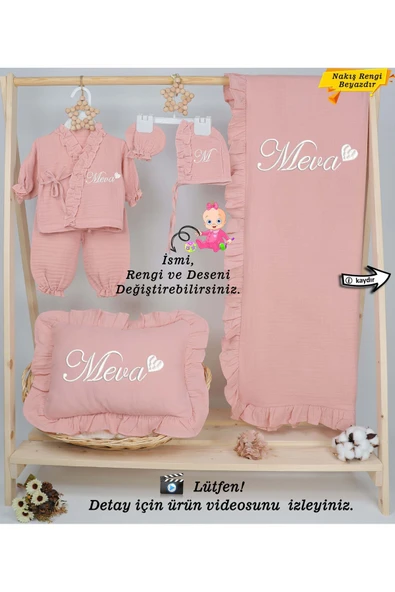 gros shop Yeni Doğan %100 Pamuk Müslin Hastane Çıkış Mevlüt Seti-Takı Yastık(Kişiye Özgü İsimli Nakış Desenli) ürün görseli 1