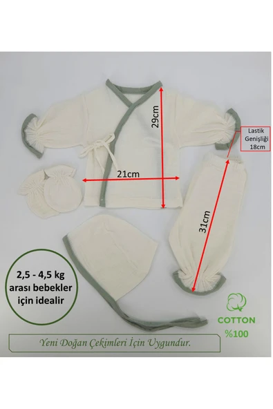 gros shop Yeni Doğan Burümcük Müslin Kumaş %100Pamuk 4’lü Hastane Çıkış Seti(Kişiye Özgü İsimli Nakış Desenli) - Resim 3