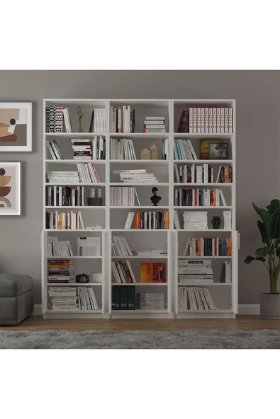 Asra Trend MDF Beyaz Kapaklı Kitaplık – Ayarlanabilir Raf, Ev & Ofis Modern Dekoratif Kitaplık, K-50 - Resim 4