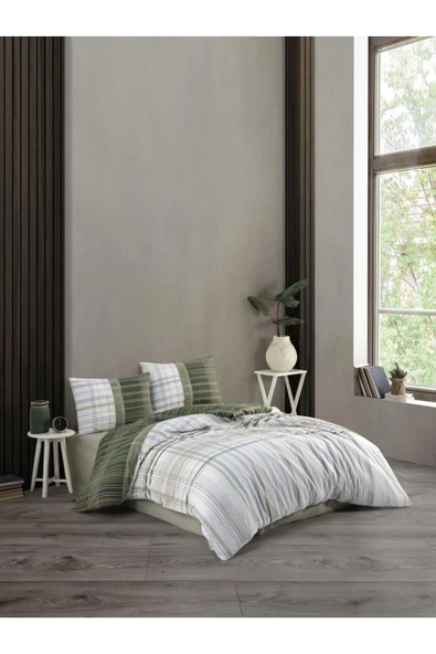 Nevresim Takımı Ekose Haki Çift Kişilik ürün görseli