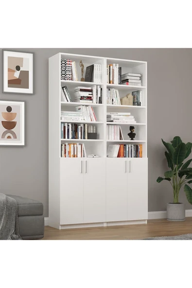 Asra Trend MDF Beyaz Kapaklı Kitaplık – Ayarlanabilir Raf, Ev & Ofis Modern Dekoratif Kitaplık, K-39 ürün görseli