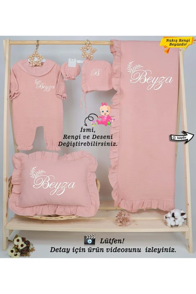 gros shop Yeni Doğan %100 Pamuk Müslin Hastane Çıkış Mevlüt Seti-Takı Yastık(Kişiye Özgü İsimli Nakış Desenli)