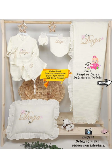 gros shop Yeni Doğan %100 Pamuk Müslin Hastane Çıkış Mevlüt Seti-Takı Yastık(Kişiye Özgü İsimli Nakış Desenli)