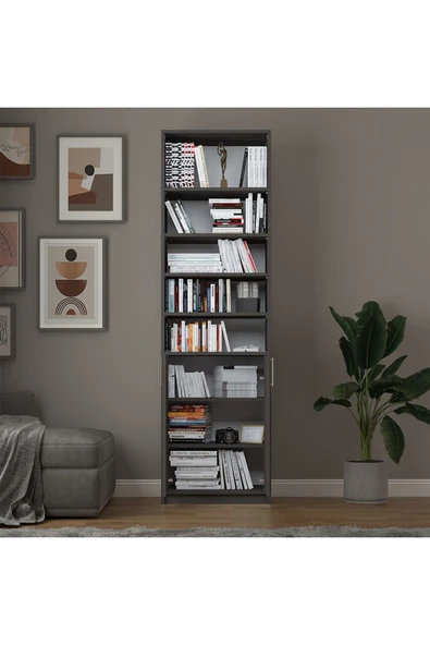 Asra Trend MDF Koyu Gri Kapaklı Kitaplık –Ayarlanabilir Raf,Ev & Ofis Modern Dekoratif Kitaplık,K-38 - Resim 4