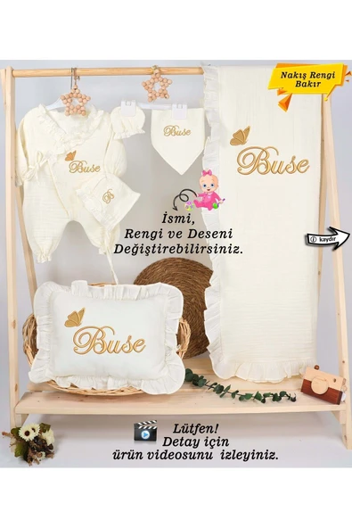 gros shop Yeni Doğan %100 Pamuk Müslin Hastane Çıkış Mevlüt Seti-Takı Yastık(Kişiye Özgü İsimli Nakış Desenli)