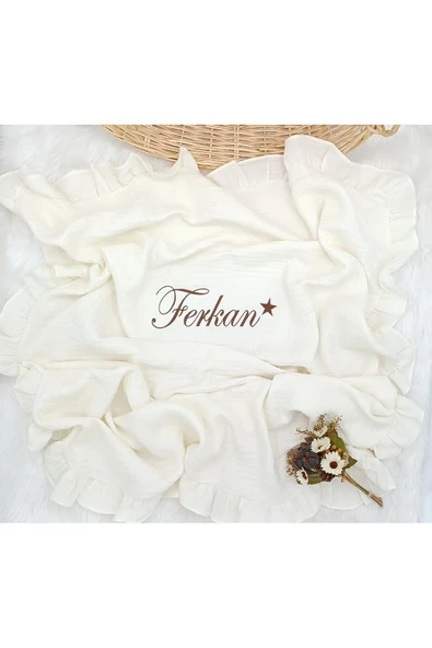 gros shop Yakalı Müslin 5'li Hastane Çıkış Mevlüt Seti %100 Pamuk Organik (Kişiye Özgü İsimli Nakış Desenli) - Resim 3