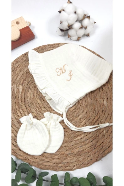 gros shop %100 Pamuk Organik 4Katlı Müslin Kumaş Bağcıklı Tulum-Mevlüt Seti (Kişiye Özgü İsimli Nakış Desenli) - Resim 7