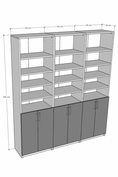Asra Trend MDF Petra/Koyu Gri Kapaklı Kitaplık – Ayarlanabilir Raf, Ev & Ofis Modern Kitaplık, K-59 - Resim 2