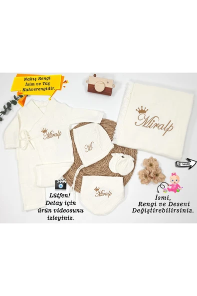 gros shop %100Pamuk 4Katlı Müslin Kumaş Bağcıklı Tulum Hastane Çıkışı-Hediye(Kişiye Özgü İsimli Nakış Desenli)