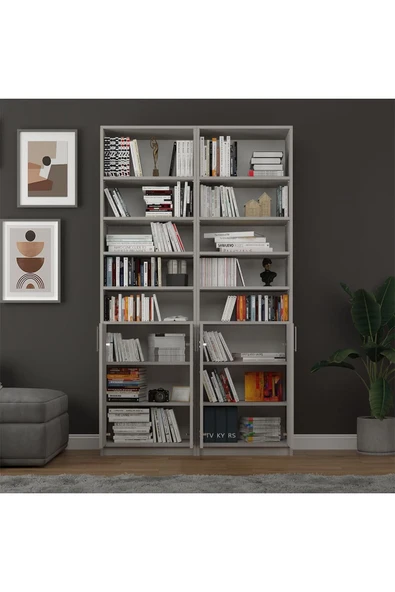 Asra Trend MDF Kül Gri Kapaklı Kitaplık – Ayarlanabilir Raf,Ev & Ofis Modern Dekoratif Kitaplık,K-41 - Resim 4
