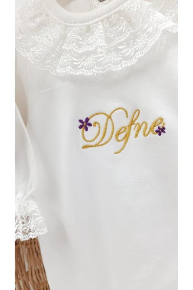 gros shop Yeni Doğan Danteli 3'lü Hastane Çıkış Tulum Seti - Mevlüt Seti (KİŞİYE ÖZGÜ İSİMLİ NAKIŞ DESENLİ) - Resim 3