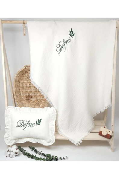 gros shop Yeni Doğan %100Pamuk Organik 4Katlı Müslin Kumaş Hastane Çıkış Seti(Kişiye Özgü İsimli Nakış Desenl) - Resim 7