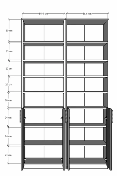 Asra Trend MDF Koyu Gri Kapaklı Kitaplık –Ayarlanabilir Raf,Ev & Ofis Modern Dekoratif Kitaplık,K-46 - Resim 3