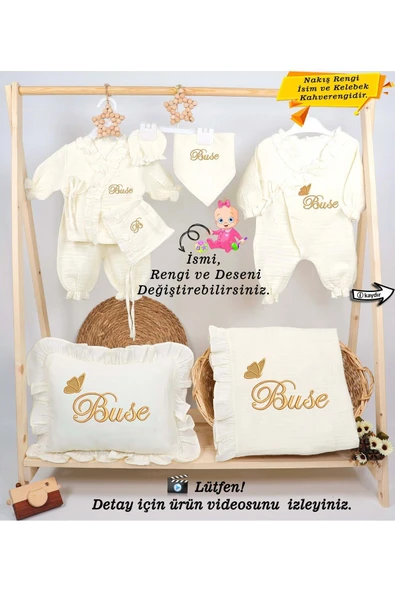 gros shop Yeni Doğan %100Pamuk 4Katlı Müslin Kumaş Hastane Çıkış Mevlüt Seti(Kişiye Özgü İsimli Nakış Desenli)