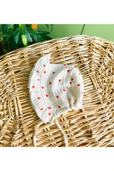 gros shop %100 Pamuk Organik 4 Katlı Müslin Kumaş 4'lü Kalpli Hastane Çıkış Seti-Hediyelik - 5