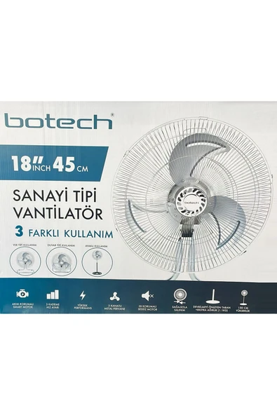 18 Inch 45 Cm Sanayi Tipi Yeni Nesil Vantilatör 3 Farklı Kullanım Sağlar