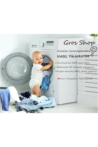 gros shop 4Katlı Müslin 6'li Bağcıklı Tulum %100Pamuk Hastane Çıkışı-Hediyelik(KişiyeÖzgü İsimli NakışDesenli) - 7