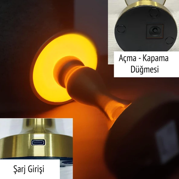 UpWay Dekoratif Retro Modern Tarz Dokunmatik 3 Modlu Şarjlı Golden Masa Lambası - 7
