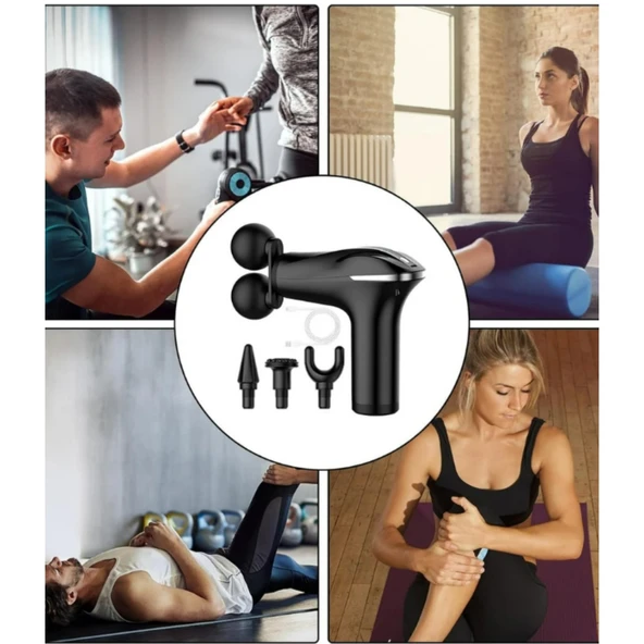 Ozmik HB-011  6 Fonksiyonlu Titreşimli Yoğurmalı 4 Başlıklı Masaj Aleti Darbeli Masaj Tabancası - Resim 3