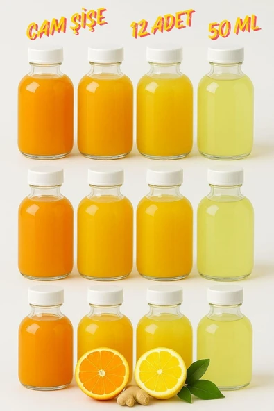 50 ml şeffaf cam mini ginger shot şişesi, 12 adet, detox şişesi, sızdırmaz kapaklı şişe, süs şişesi, kolonya şişesi, koku şişesi