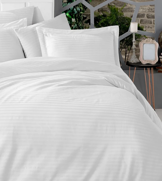 Tek Kişilik Nevresim Seti - Beyaz Saten (ÇARŞAFSIZ) - 3