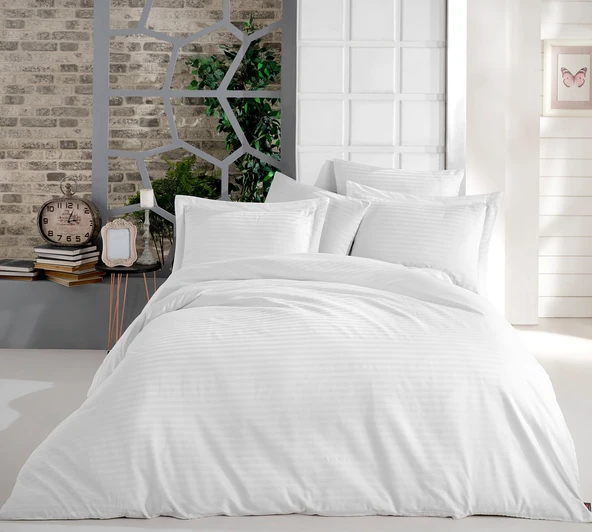 Tek Kişilik Nevresim Seti - Beyaz Saten (ÇARŞAFSIZ)