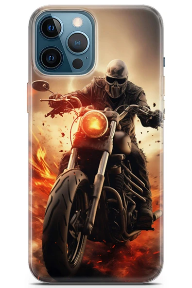 Uvilda Apple iPhone 12 Pro Max Uyumlu Otomoto 12 Baskılı Telefon Kabı Ghost Motorcu