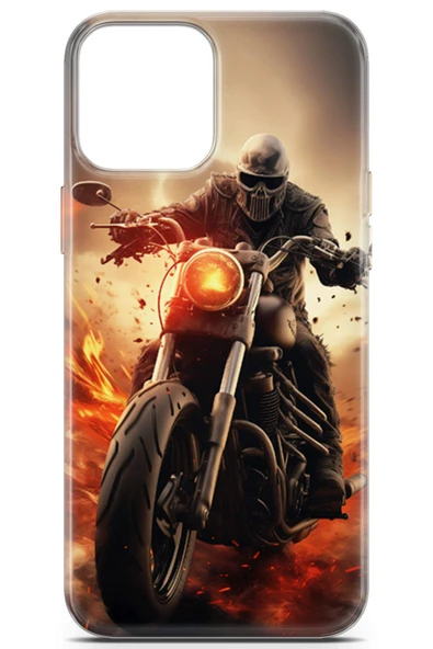 Uvilda Apple iPhone 12 Pro Max Uyumlu Otomoto 12 Baskılı Telefon Kabı Ghost Motorcu - 2