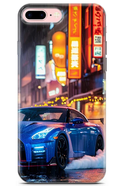 Uvilda Apple iPhone 7 Plus Uyumlu Otomoto 27 Parlak Baskılı Mavi Gtr Japon