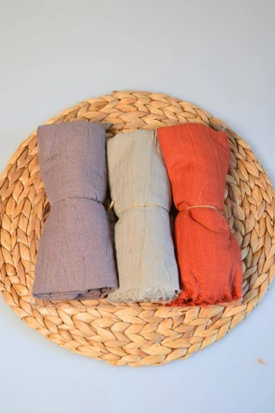 Bambu Kraş Şal 3’lü Set Kiremit Bej Vizon– 75x210 cm  Nefes Alabilir, Terletmez, Tok Duruşlu Mevsimlik Kumaş ürün görseli