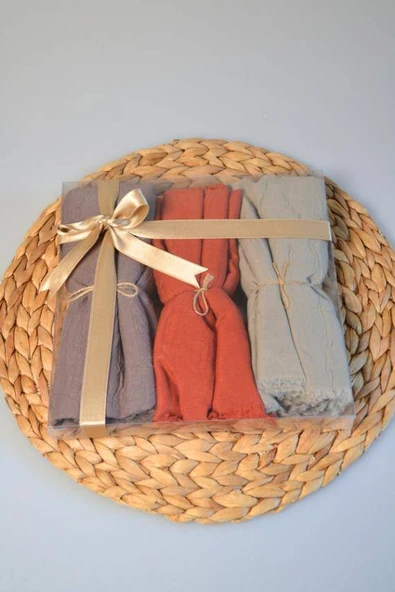 Bambu Kraş Şal 3’lü Set Kiremit Bej Vizon– 75x210 cm  Nefes Alabilir, Terletmez, Tok Duruşlu Mevsimlik Kumaş - 4