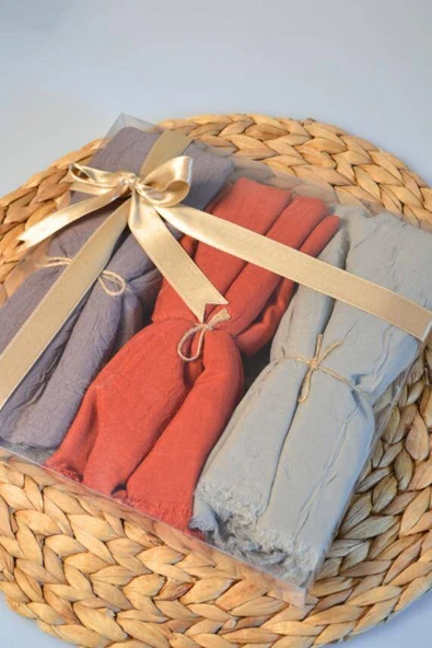Bambu Kraş Şal 3’lü Set Kiremit Bej Vizon– 75x210 cm  Nefes Alabilir, Terletmez, Tok Duruşlu Mevsimlik Kumaş - 3