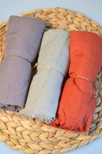 Bambu Kraş Şal 3’lü Set Kiremit Bej Vizon– 75x210 cm  Nefes Alabilir, Terletmez, Tok Duruşlu Mevsimlik Kumaş - Resim 2