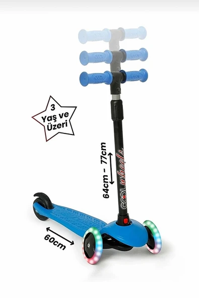 Şeker Adası Kaliteli Mavi Çocuk Scooter Star Led Işıklı 3 Tekerlekli Yükseklik Ayarlı Dragon Scooter - 2
