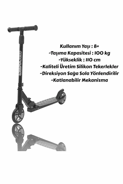 Şeker Adası Kaliteli Gri Çocuk Scooter Katlanabilir 2 Teker (8 Yaş ve Üzeri) Max 100 Kadar Taşır - 4
