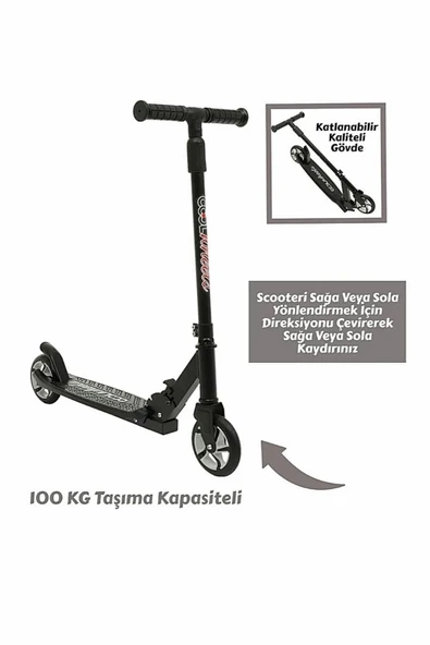 Şeker Adası Kaliteli Gri Çocuk Scooter Katlanabilir 2 Teker (8 Yaş ve Üzeri) Max 100 Kadar Taşır