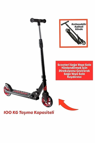 Şeker Adası Kaliteli Kırmızı Çocuk Scooter Katlanabilir 2 Teker (8 Yaş ve Üzeri) Max 100 Kadar Taşır