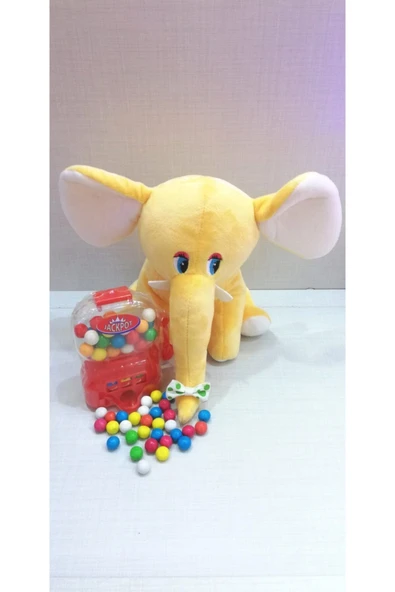 Şeker Adası 2 Si 1 Arada / Sevimli Sarı Fil 25 Cm Ve Pembe Jackpot Sakız Makinası ürün görseli