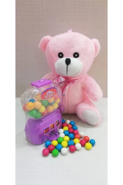 Şeker Adası 2 Si 1 Arada / Sevimli Ayı 20 Cm Ve Mor Jackpot Sakız Makinası ürün görseli