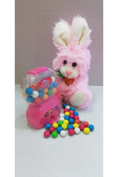 Şeker Adası 2 Si 1 Arada / Sevimli Arkadaşım Havuç Seven Tavşan 15 Cm Ve Pembe Jackpot Sakız Makinesi ürün görseli