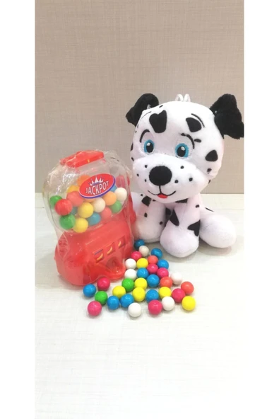 Şeker Adası 2 Si 1 Arada / Sevimli Arkadaşım Dalmaçyalı Köpek 15 Cm Ve Kırmızı Jackpot Sakız Makinesi - 1
