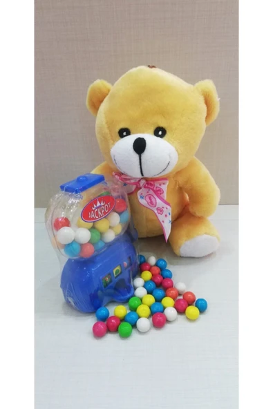 Şeker Adası 2 Si 1 Arada / Sevimli Ayı 20 Cm Ve Mavi Jackpot Sakız Makinası ürün görseli