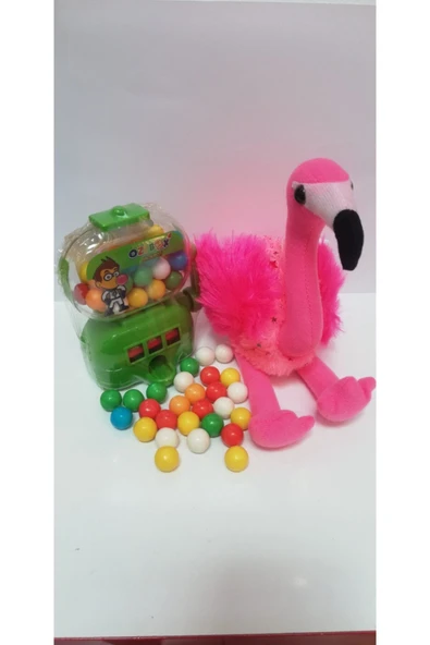 Şeker Adası 2 Si 1 Arada / Sevimli Flamingo 25 Cm Ve Yeşil Jackpot Sakız Makinası ürün görseli 1